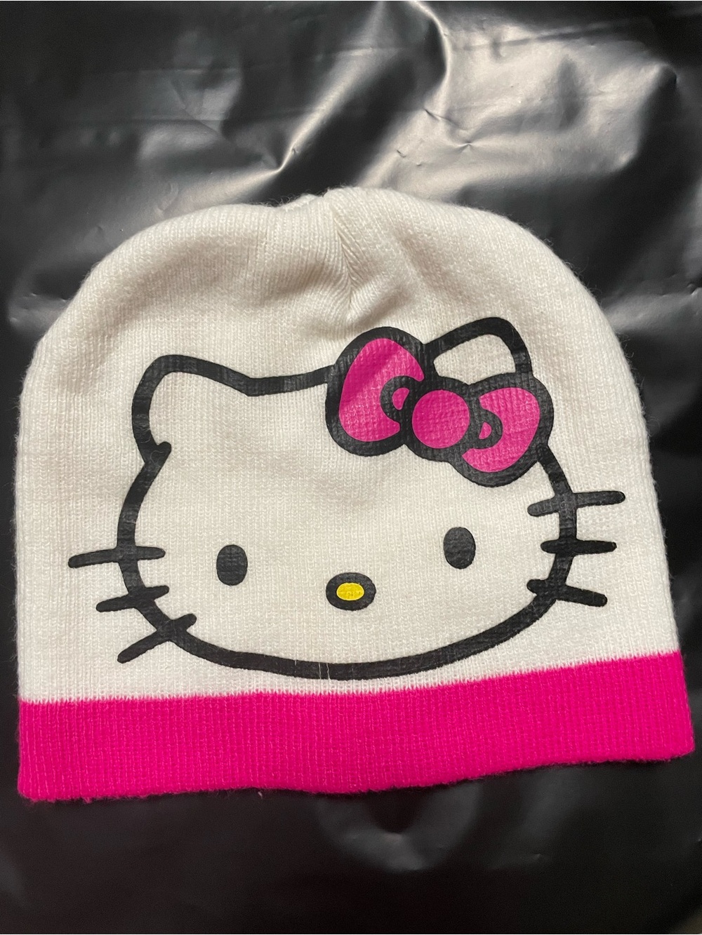 Hello Kitty White Beanie with Pink Bow and Hot Pink Trim